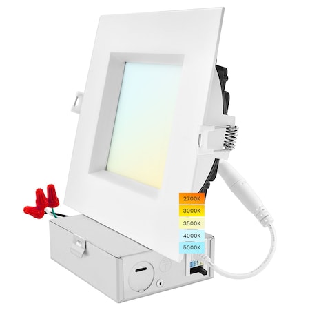 Luxrite 6 Inch Square LED Recessed Downlight 5CCT 2700K-5000K 18W 1800LM Dimmable Wet Rated IC Rated LR22644-1PK